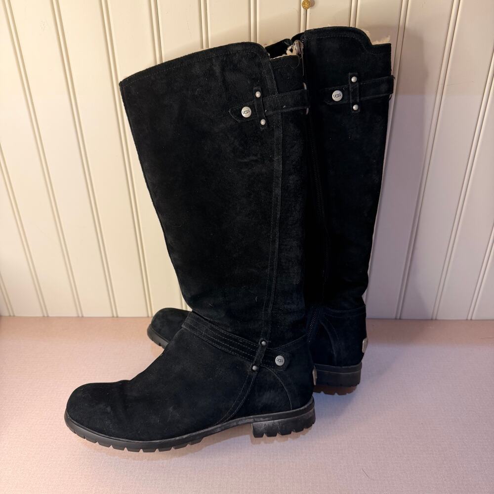 Ugg Australia 'Jillian' Riding‎ Boot Winter Snow Boot Black fur lined size 7